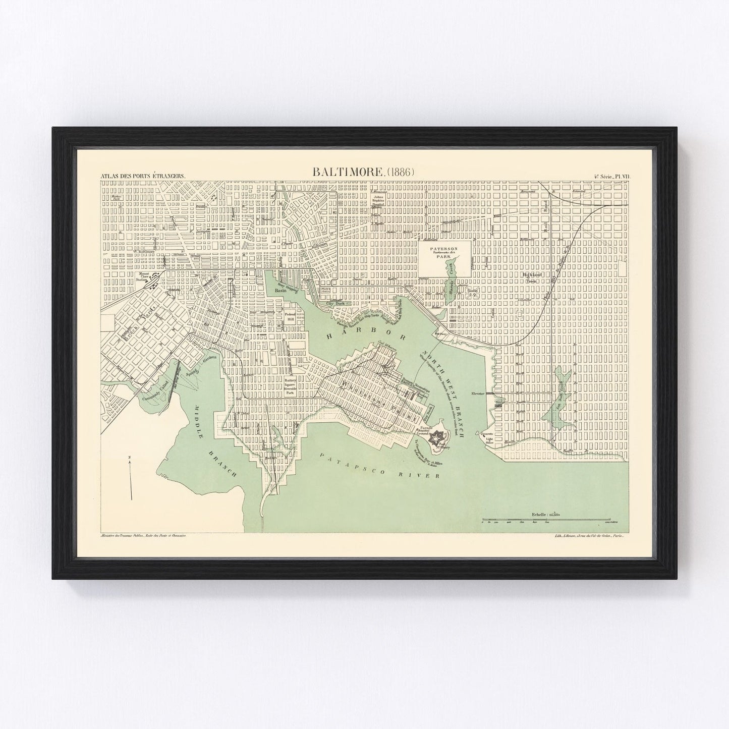 Vintage map of Baltimore, Maryland, 1886