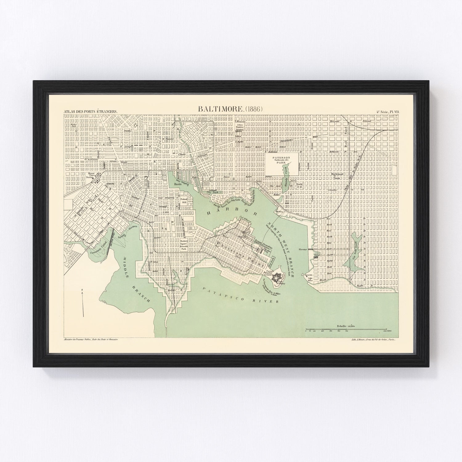 Vintage map of Baltimore, Maryland, 1886