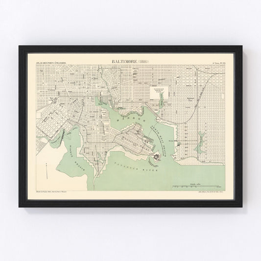 Vintage map of Baltimore, Maryland, 1886