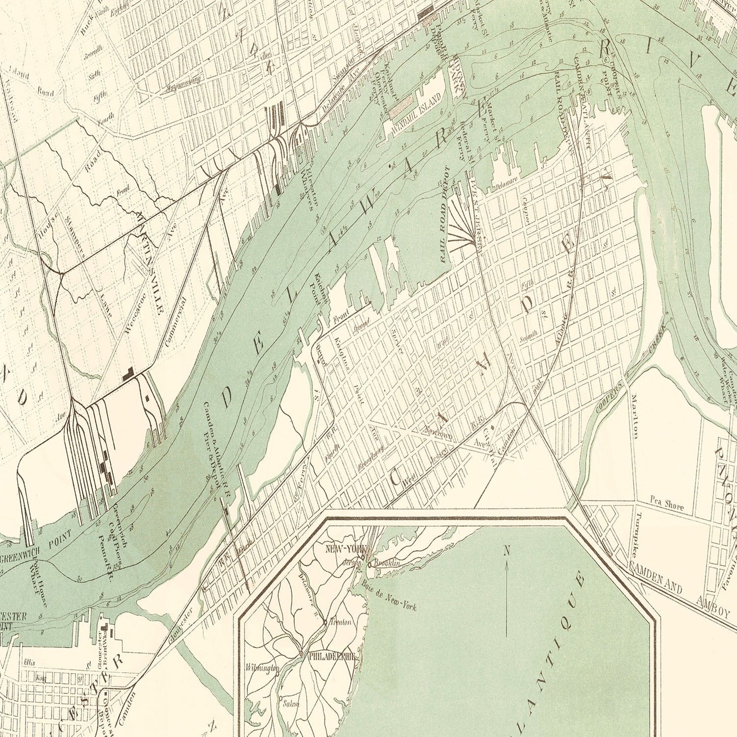Vintage Map of Philadelphia, Pennsylvania, 1885