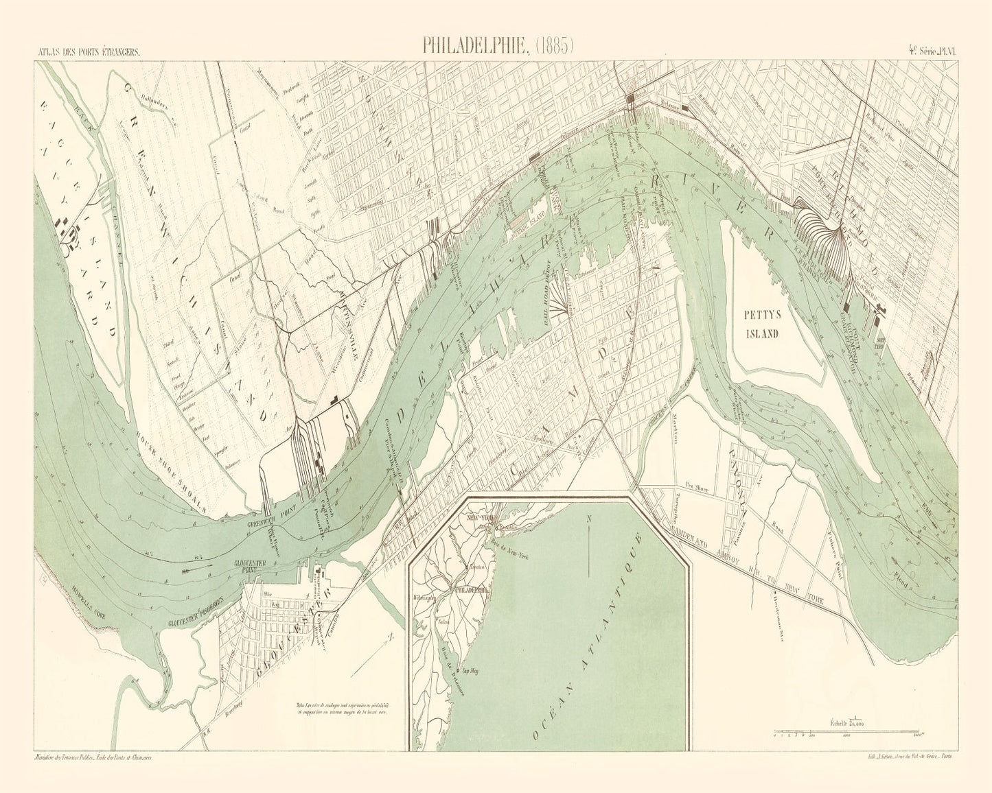 Vintage Map of Philadelphia, Pennsylvania, 1885