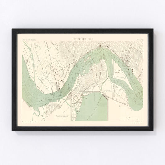 vintage map of Philadelphia, Pennsylvania, 1885