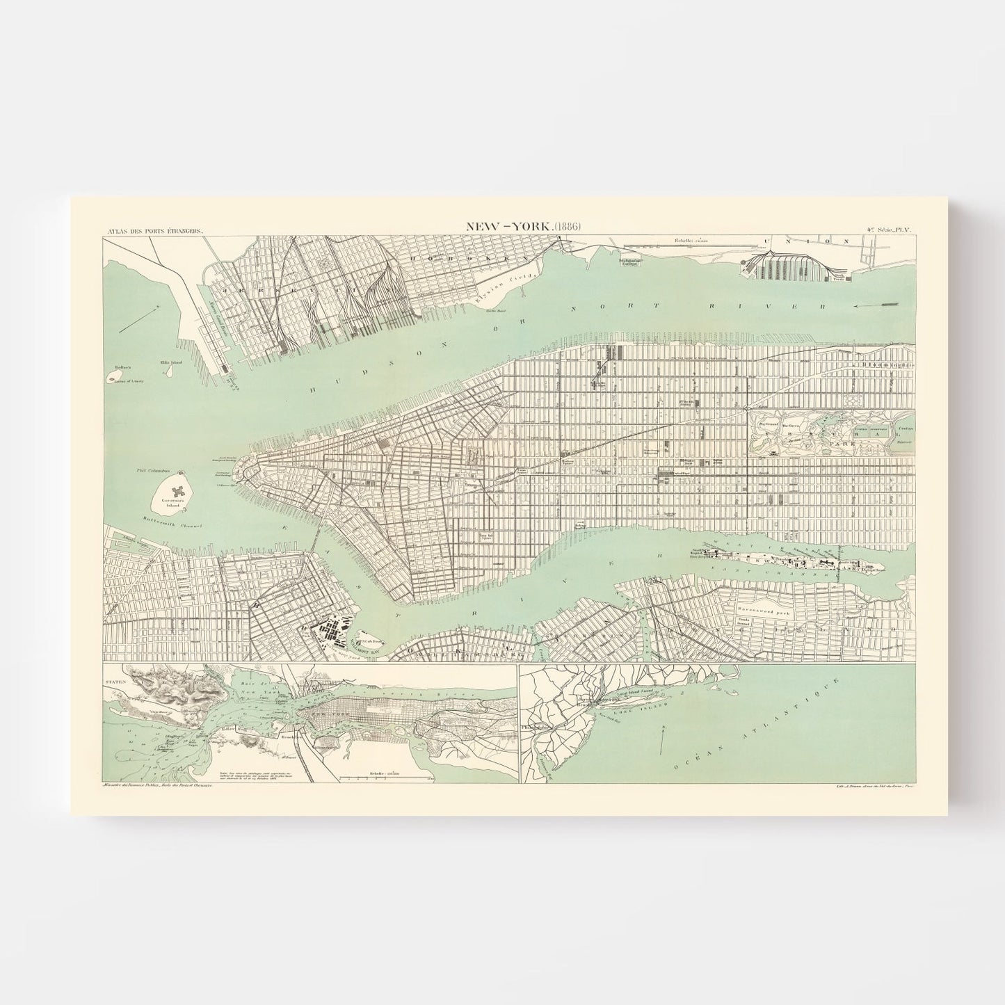 Vintage Map of New York City, New York, 1886