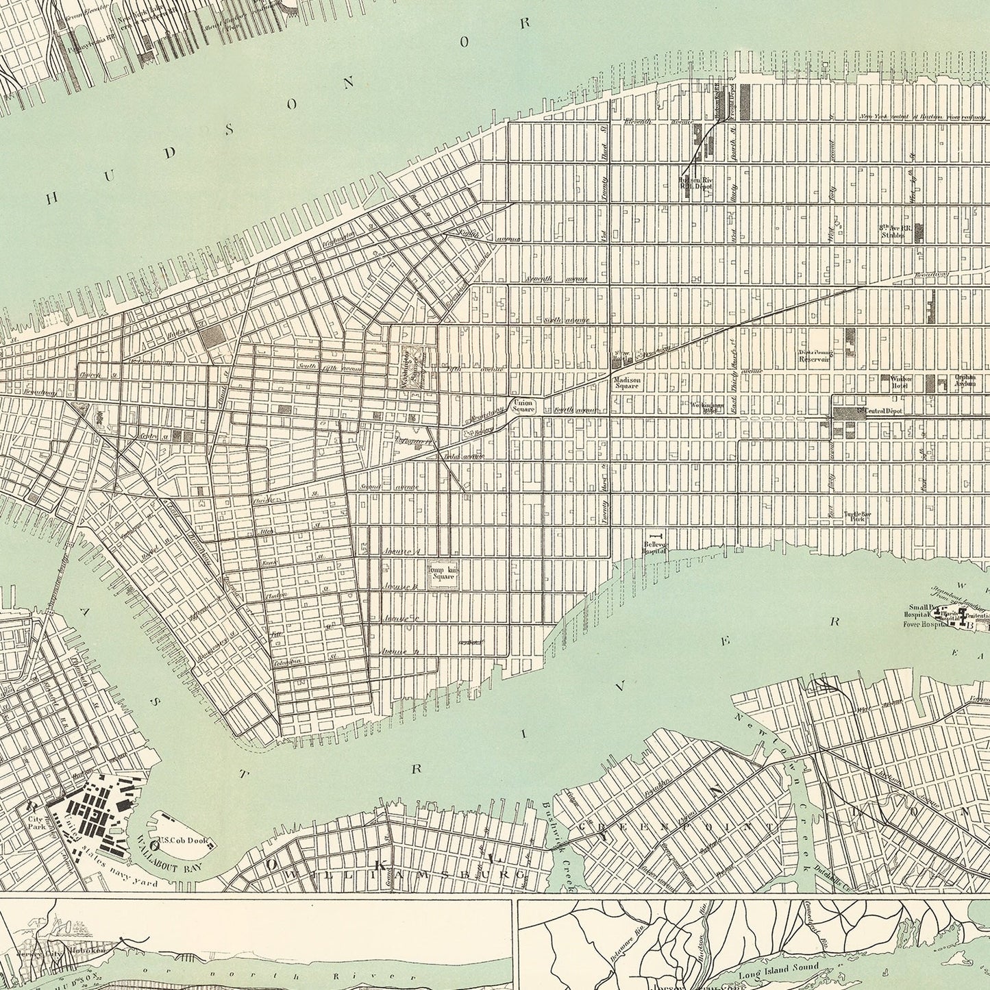 Vintage Map of New York City, New York, 1886