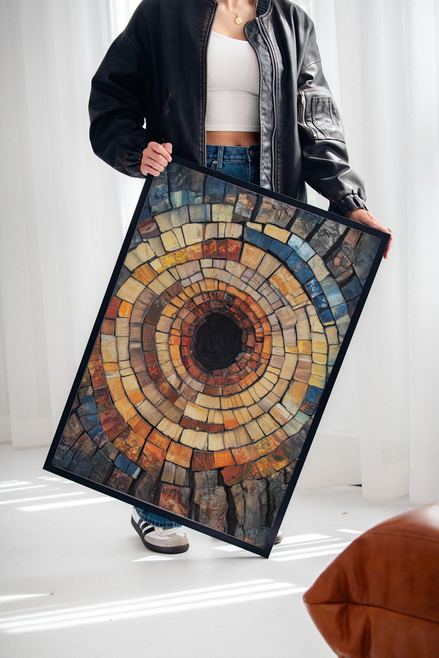 Petrified Wood Spiral Earth Tone Abstract Wall Art