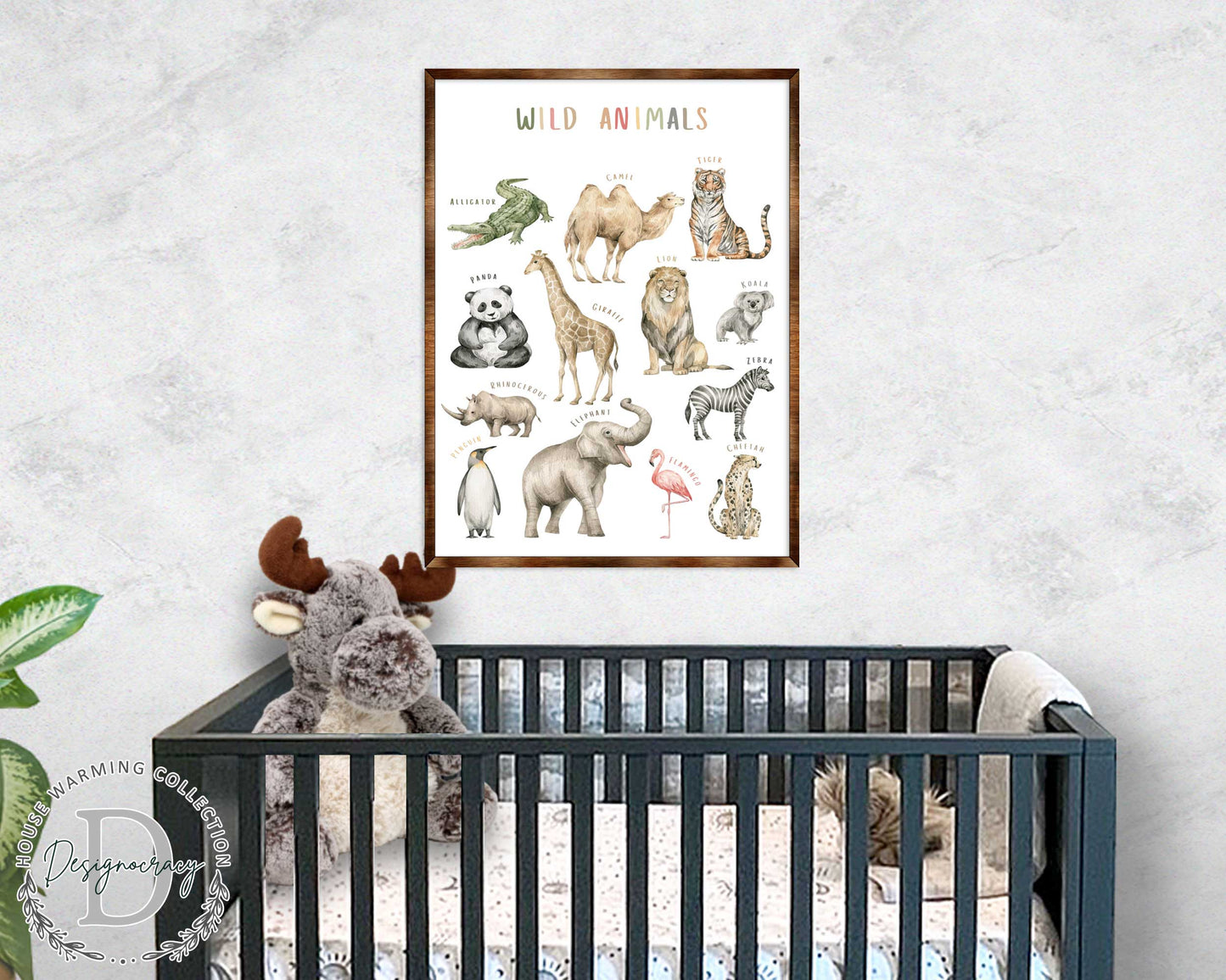 Wild Animals Wooden Kids Room Wall Art Poster