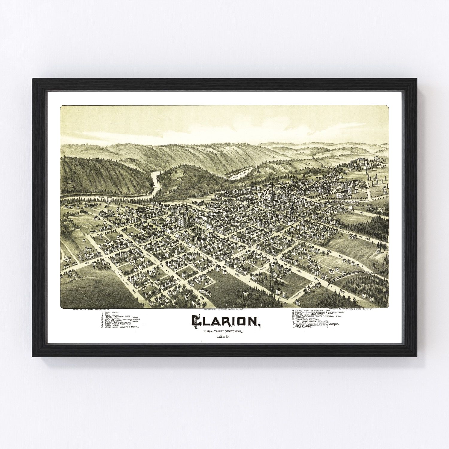 Vintage map of Clarion, Pennsylvania, 1896