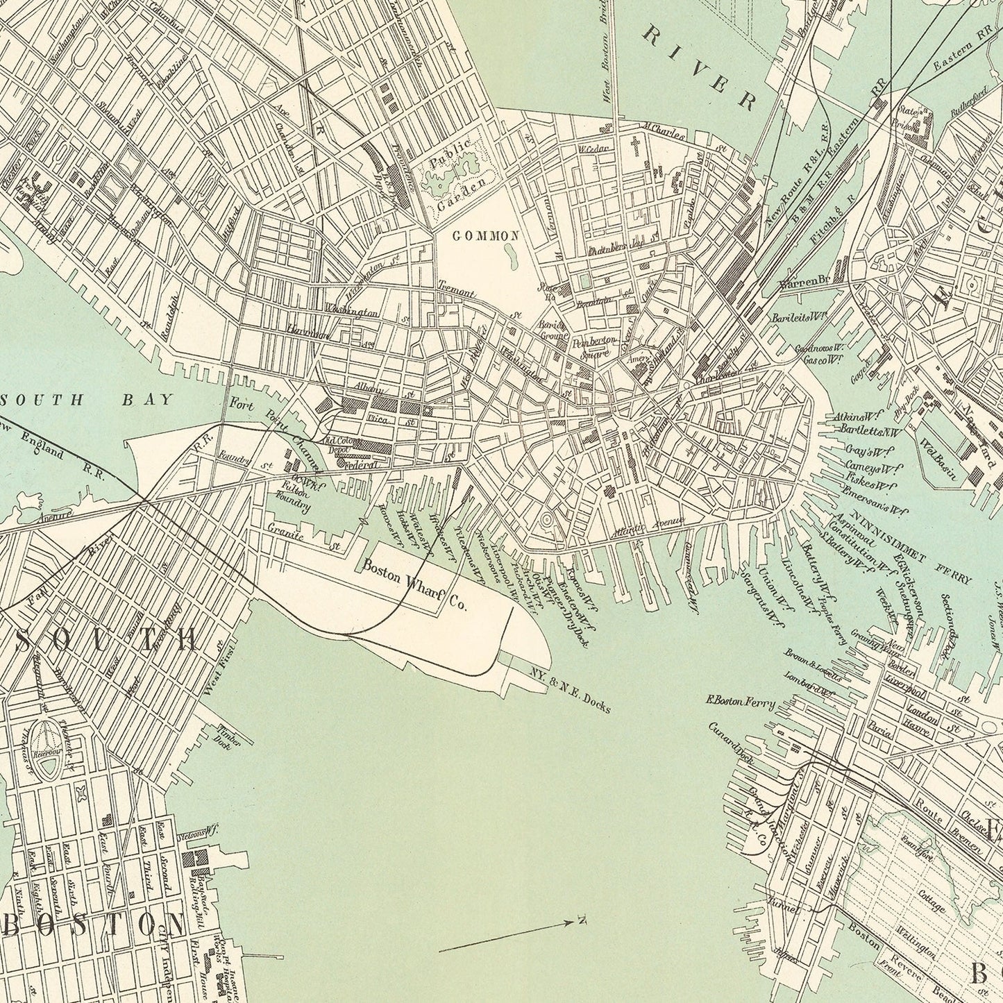 Vintage Map of Boston, Massachusetts 1884