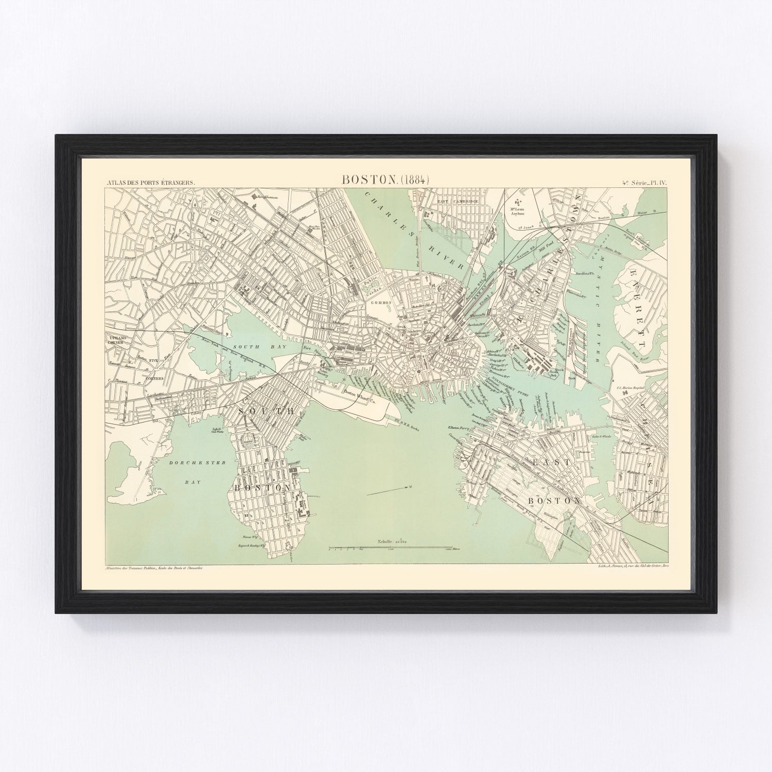 vintage map of Boston Massachusetts 1884, restored print wall art