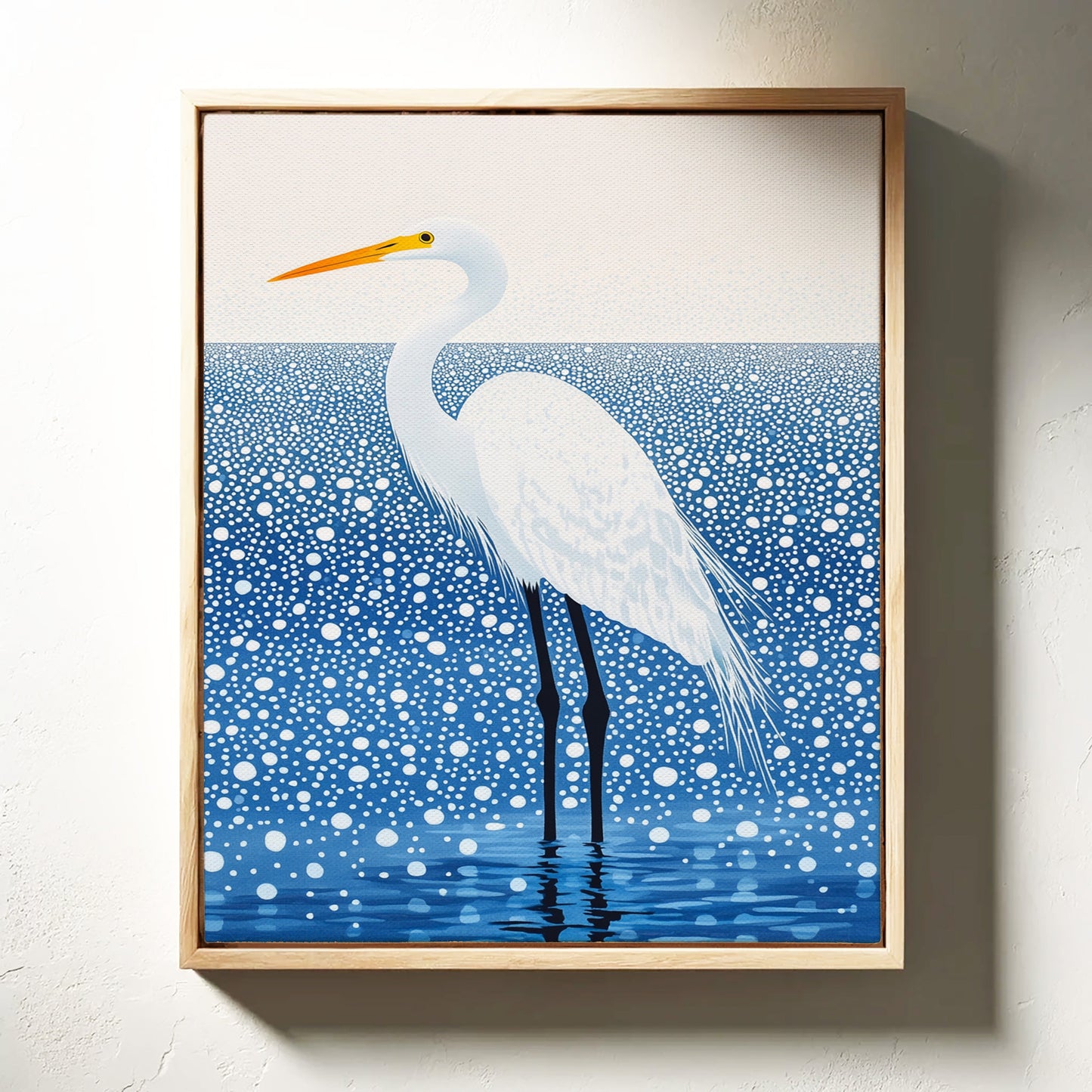 White Egret in Snowfall - Minimalist Bird Wall Art