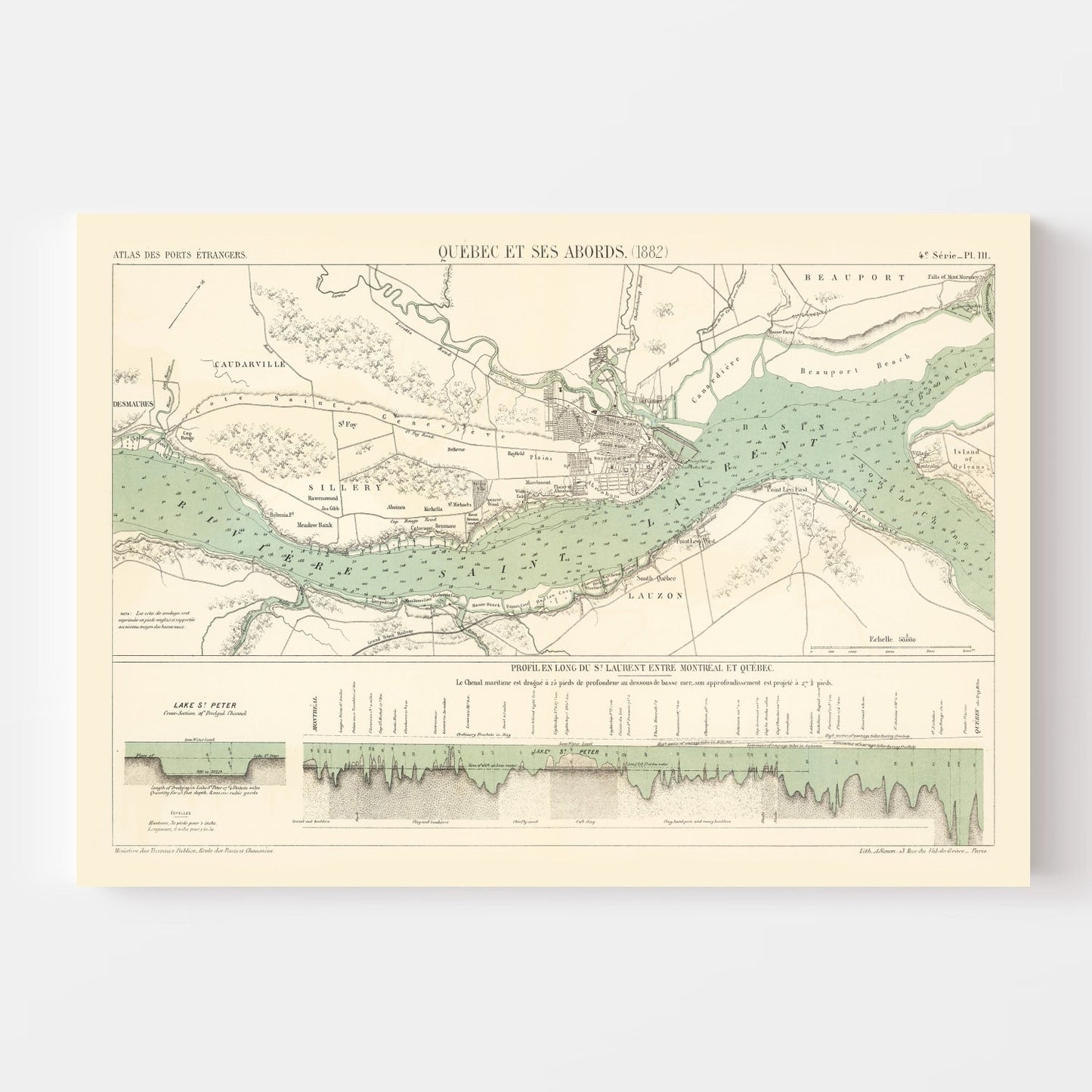 Vintage Map of Quebec, Canada, 1882