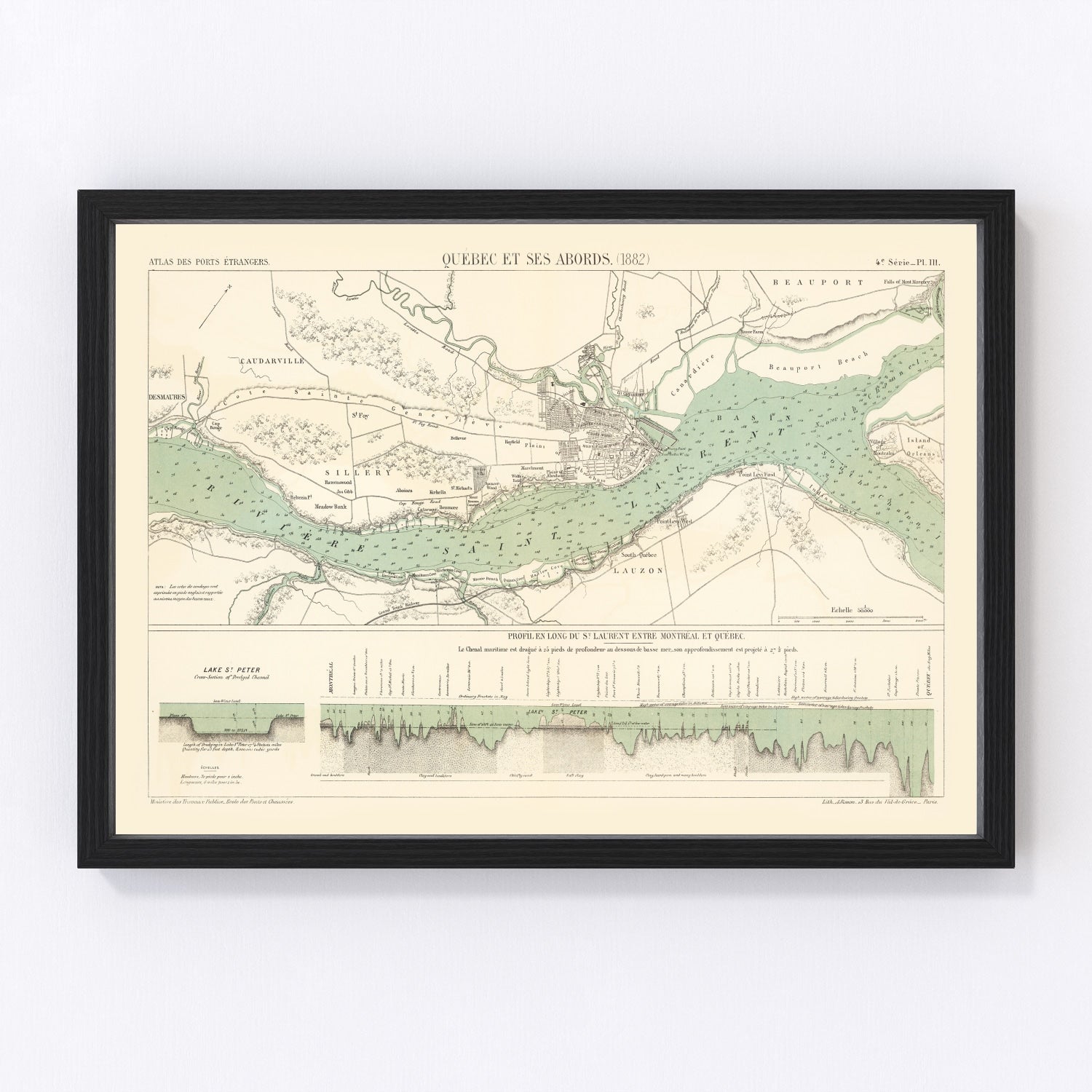 Vintage map of Quebec, Canada, 1882
