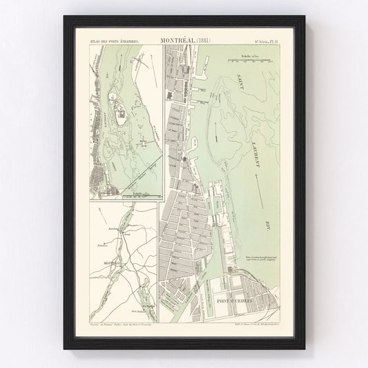 Vintage map of Montreal, Canada, 1881