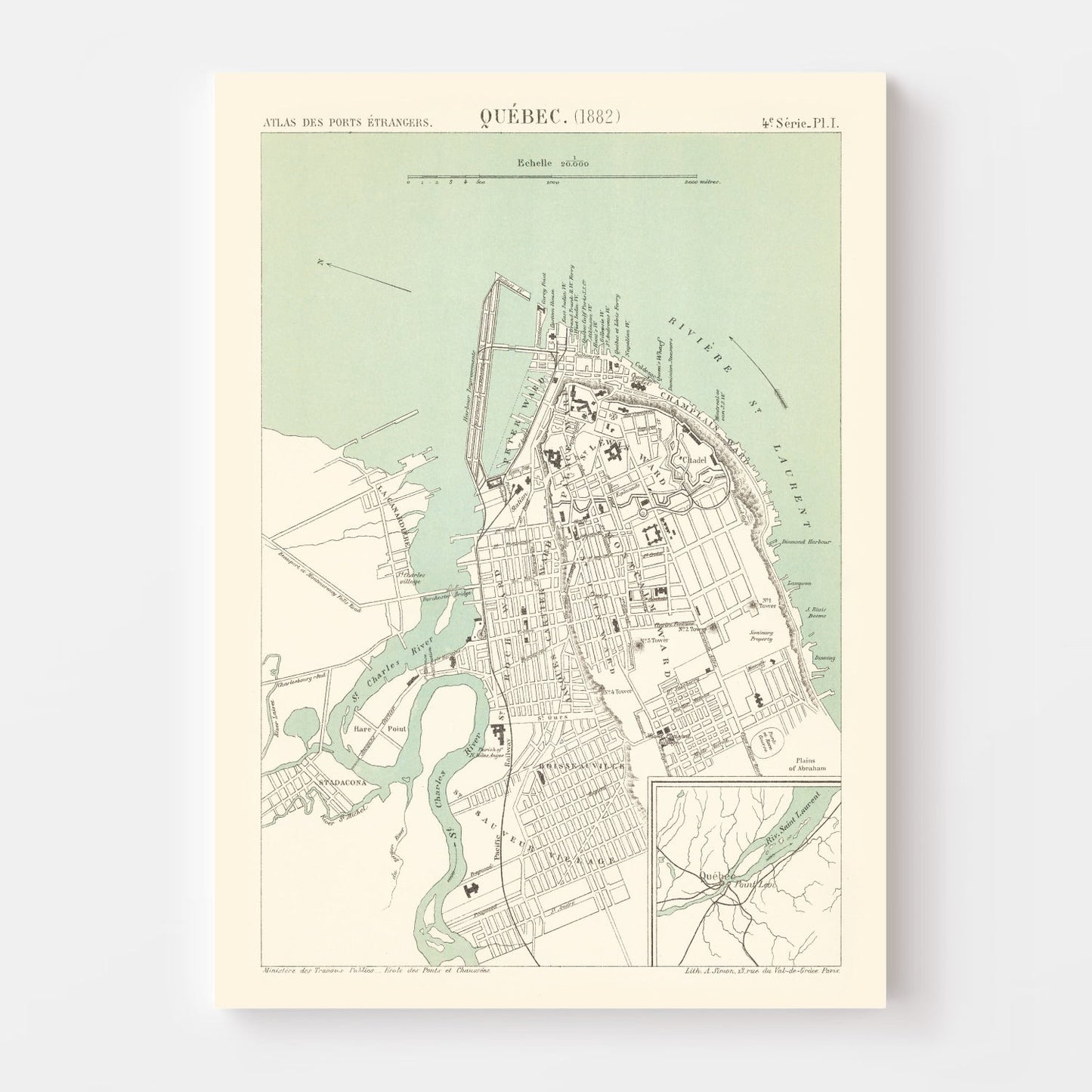 Vintage Map of Quebec, Canada, 1882