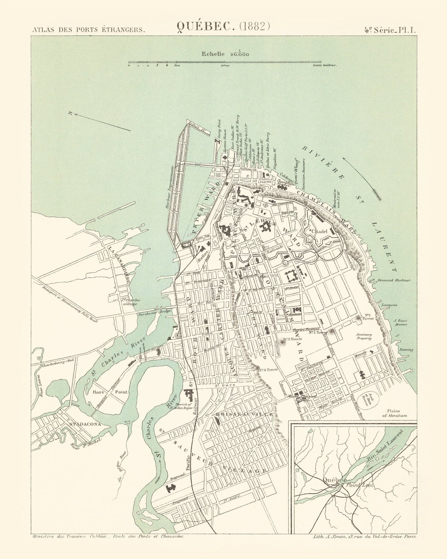 Vintage Map of Quebec, Canada, 1882
