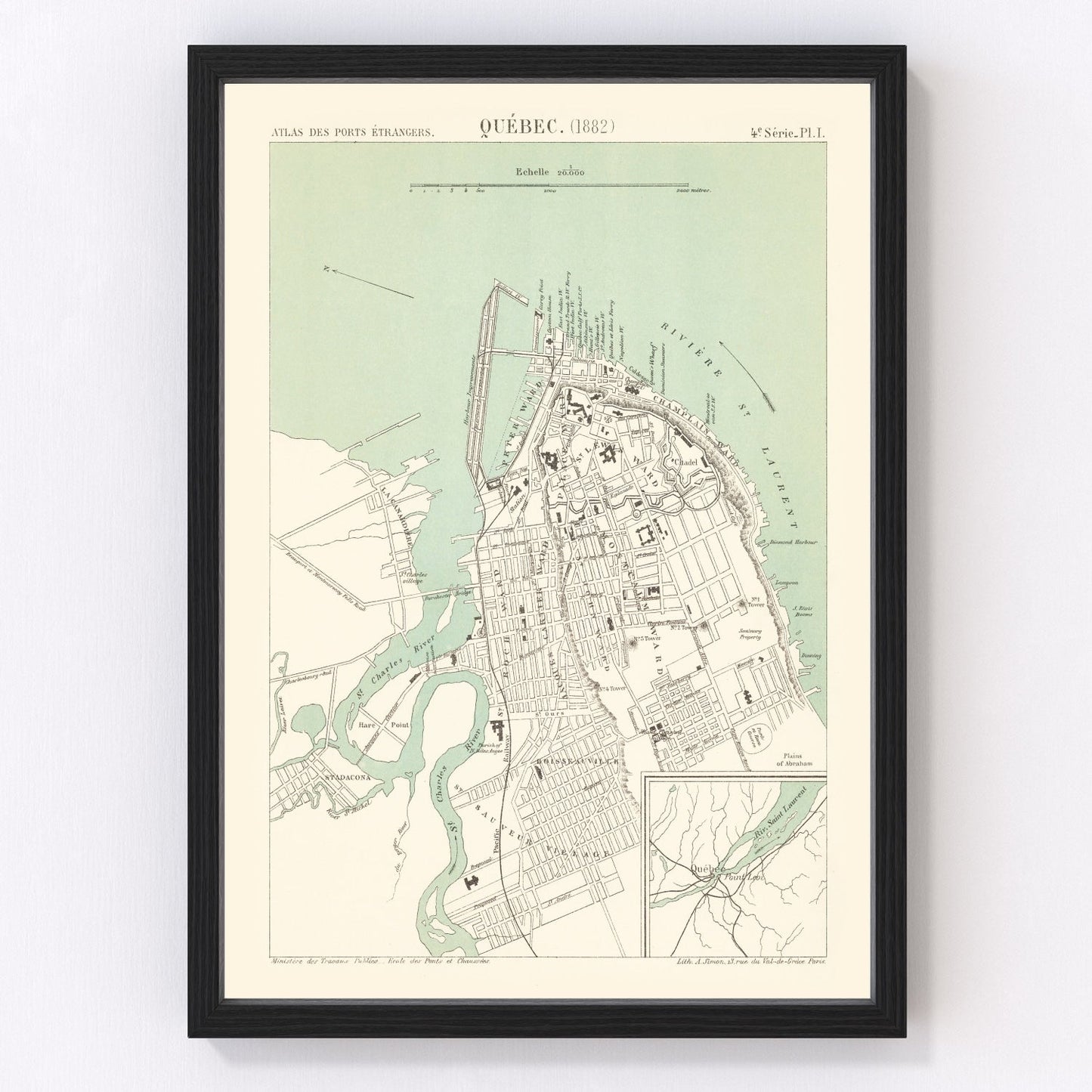 vintage map of Quebec, Canada, 1882