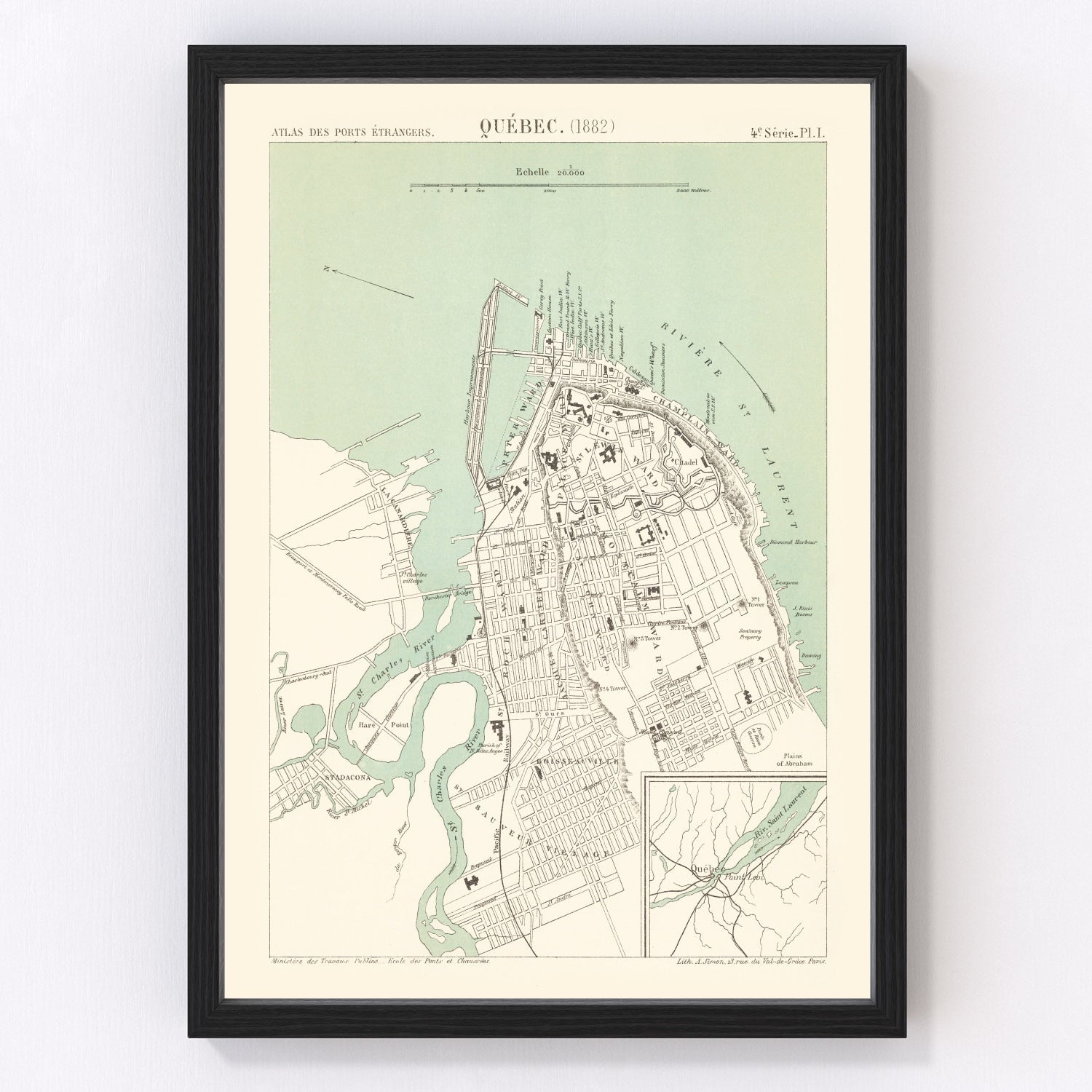 vintage map of Quebec, Canada, 1882