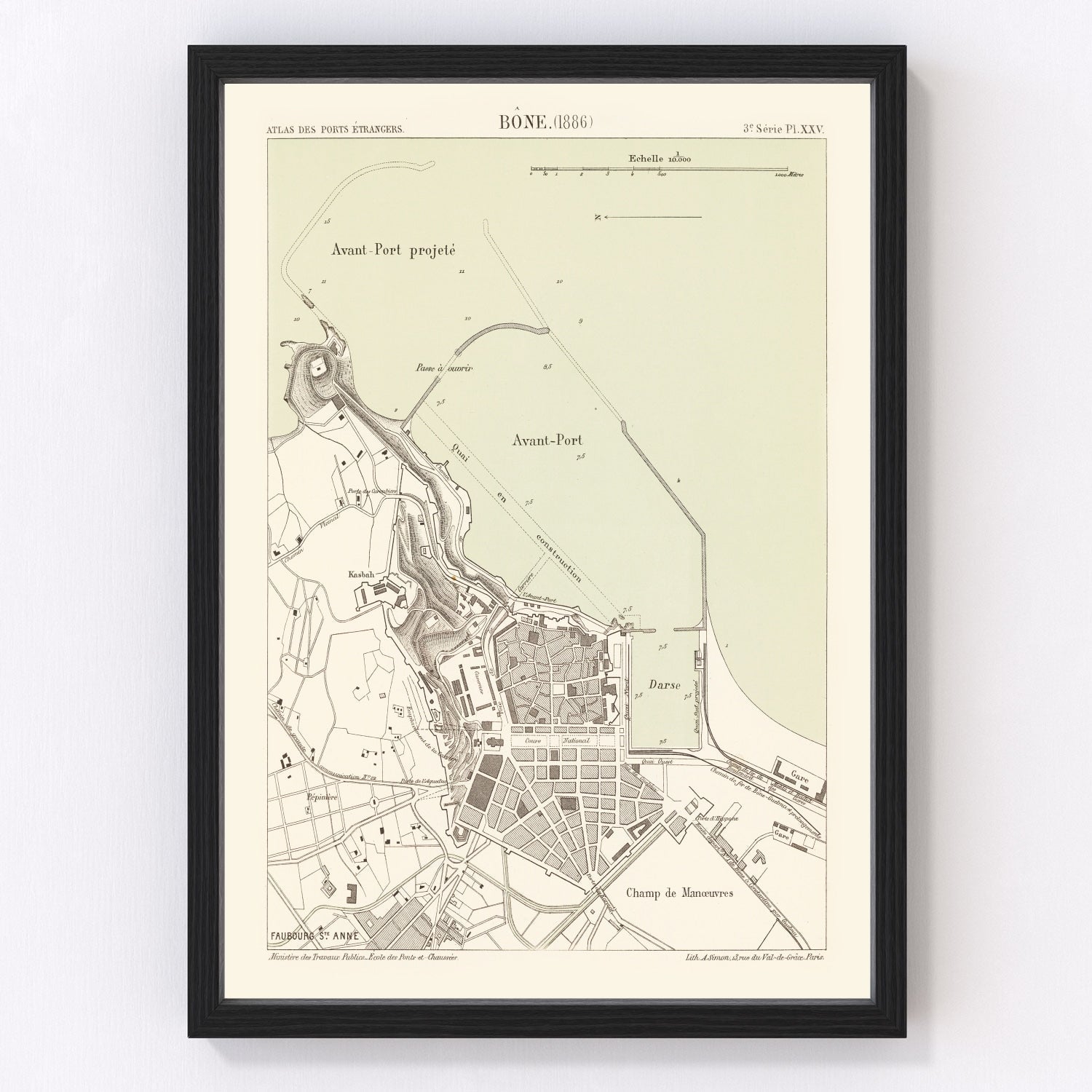 Restored vintage map of Annaba, Algeria, 1886