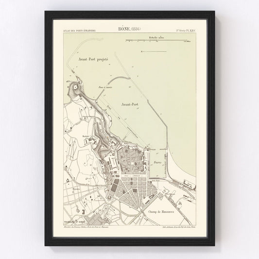 Restored vintage map of Annaba, Algeria, 1886