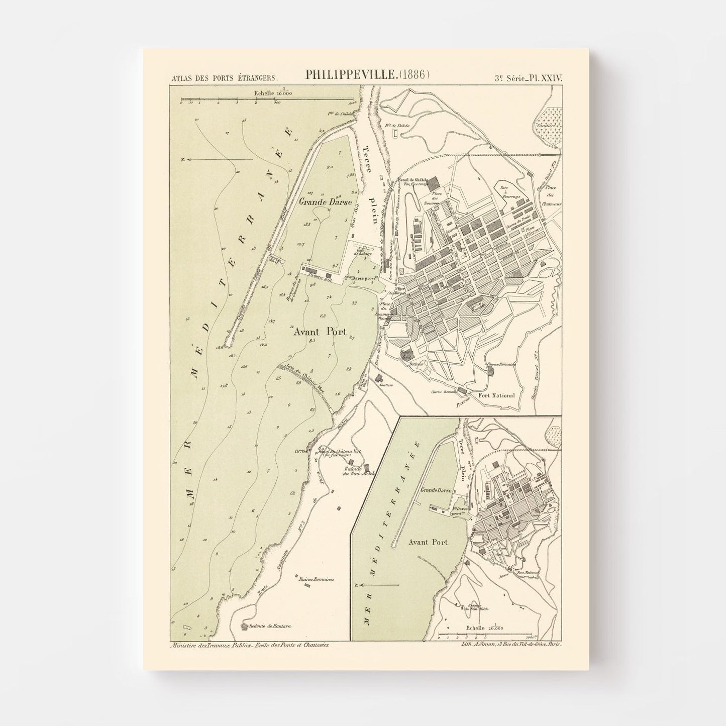 Vintage Map of Skikda, Algeria, 1886