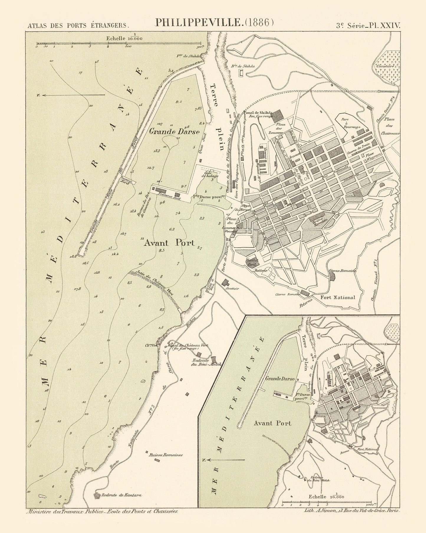 Vintage Map of Skikda, Algeria, 1886