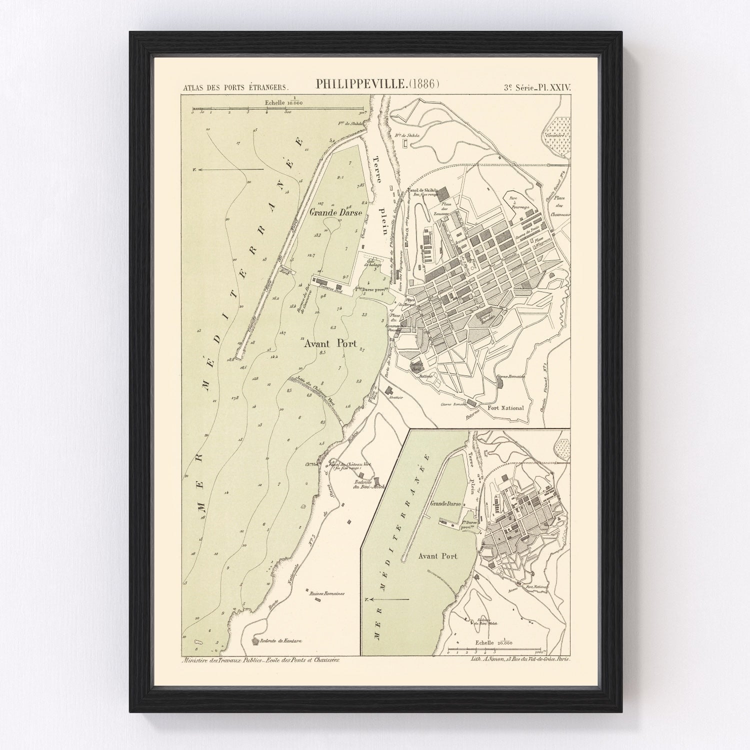 vintage map of Skikda, Algeria, 1886