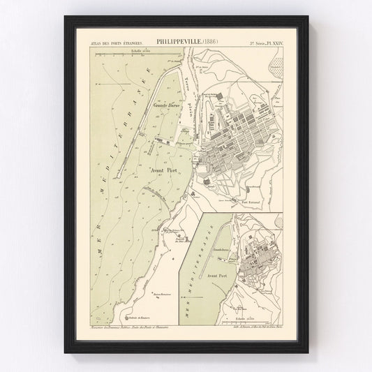 vintage map of Skikda, Algeria, 1886