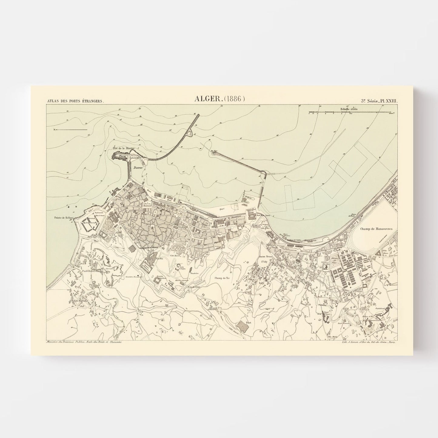Vintage Map of Algiers, Algeria, 1886
