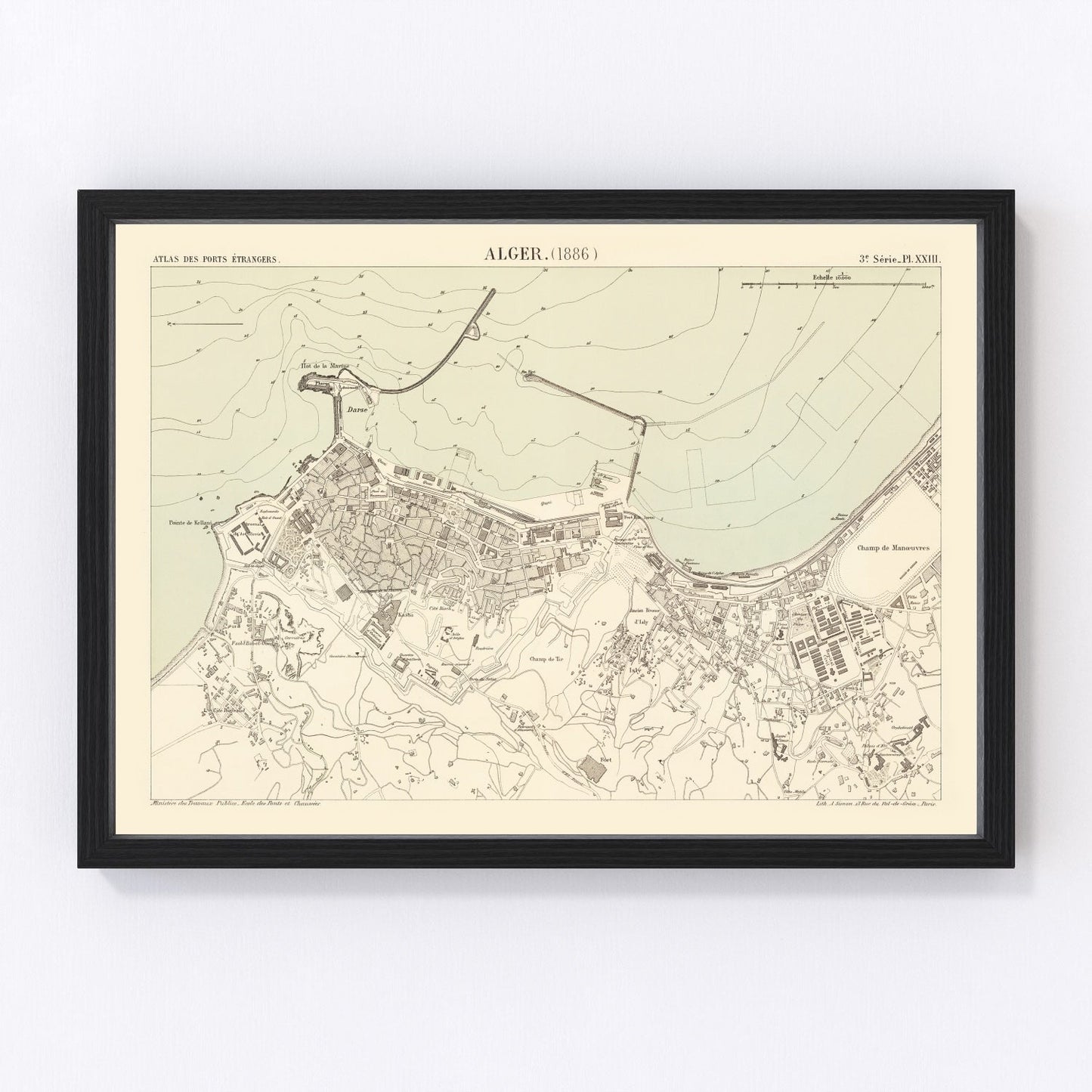 Vintage map of Algiers, Algeria, 1886, colonial-era restored print