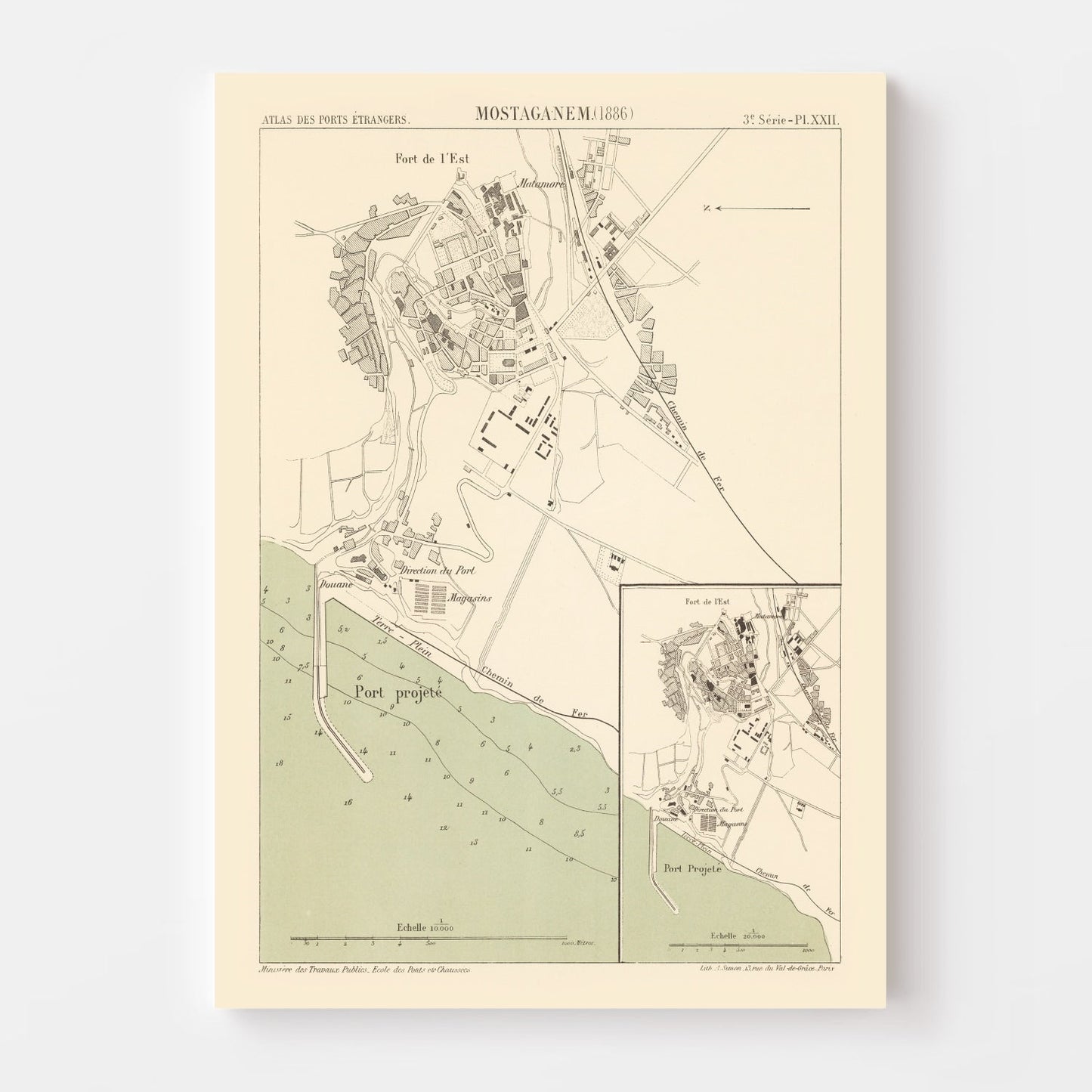Vintage Map of Mostaganem, Algeria, 1886