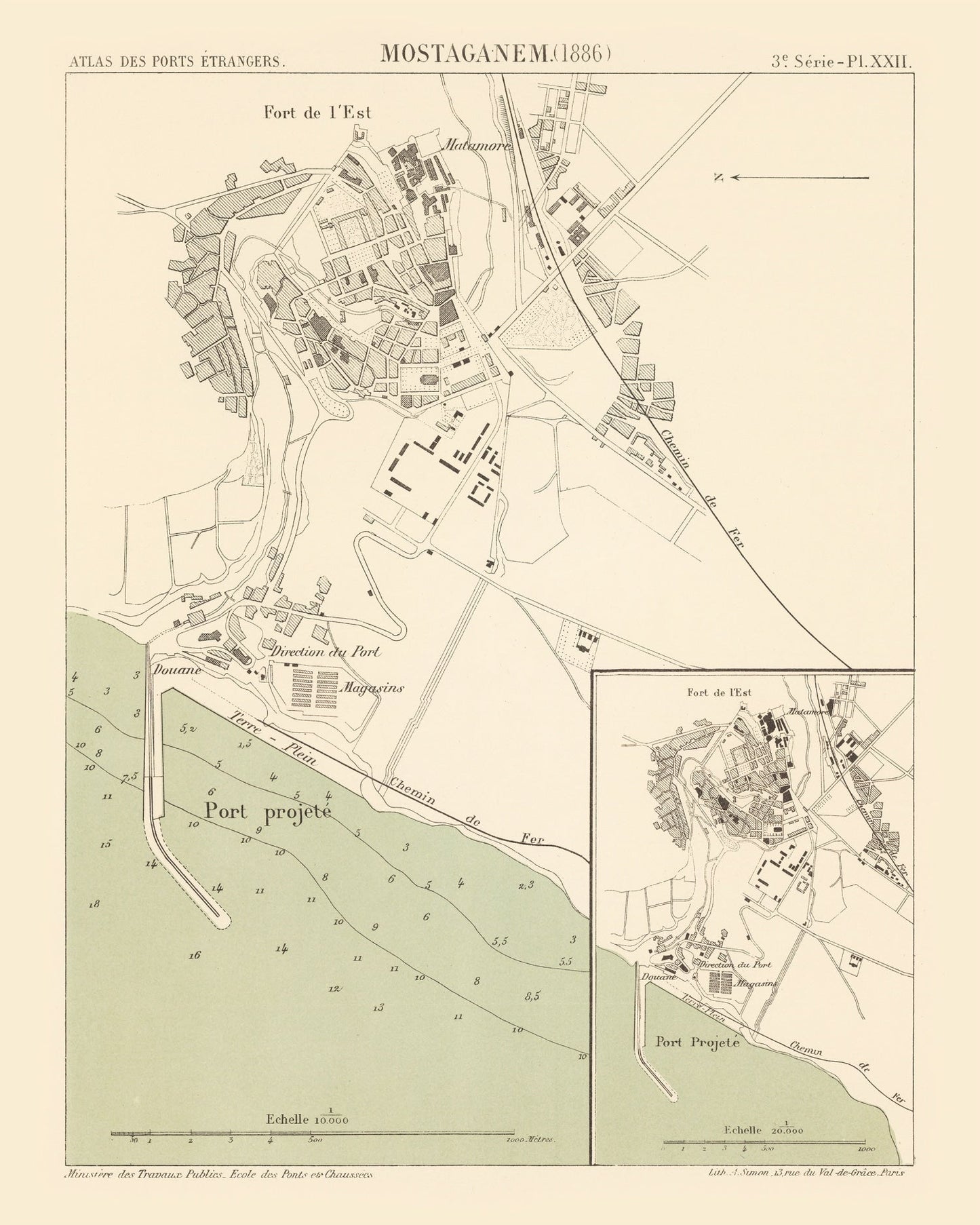 Vintage Map of Mostaganem, Algeria, 1886