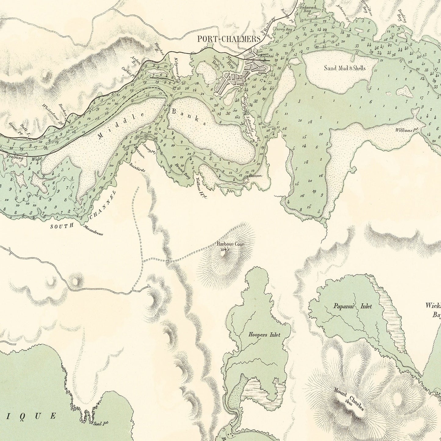 Vintage Map of Dunedin, New Zealand, 1889