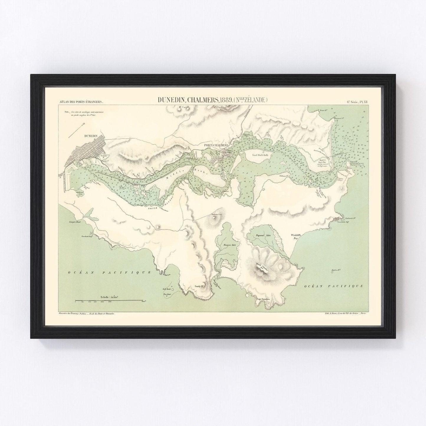Vintage map of Dunedin, New Zealand, 1889