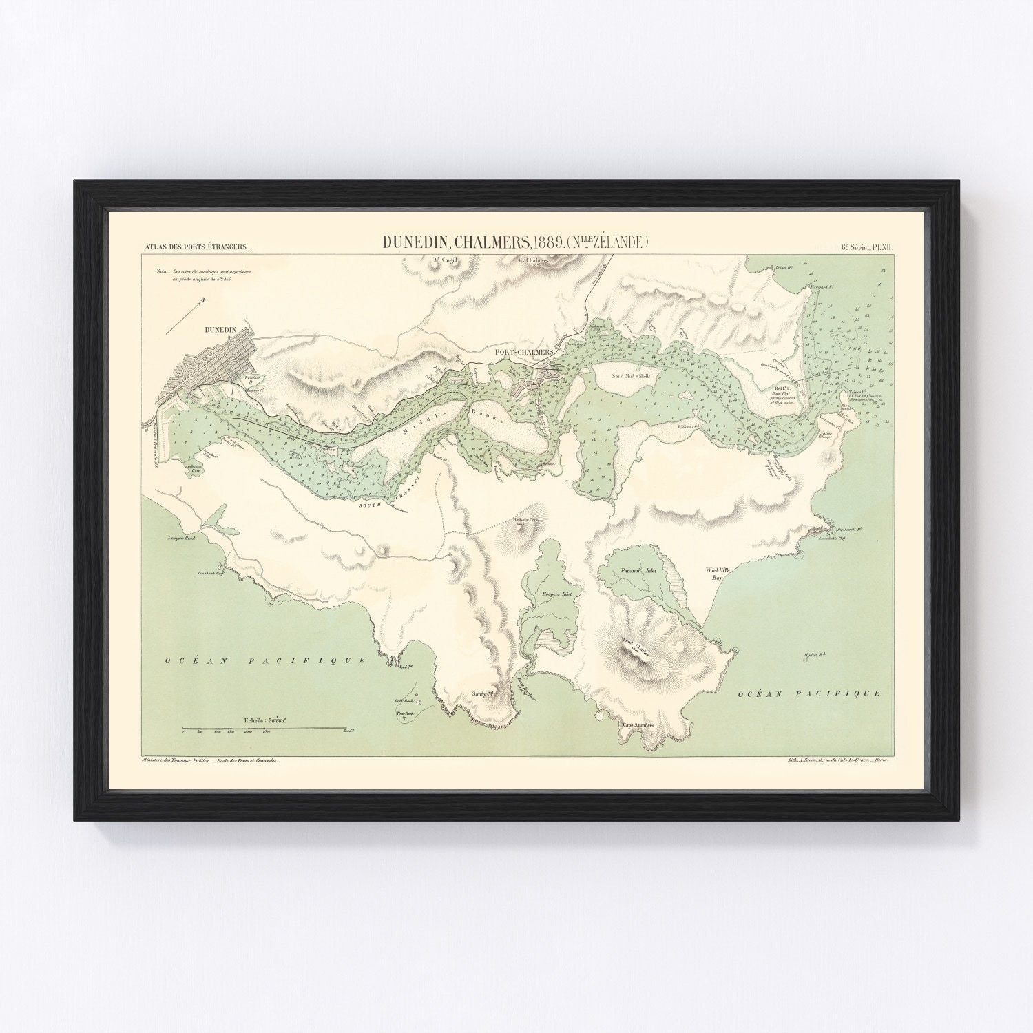 Vintage map of Dunedin, New Zealand, 1889