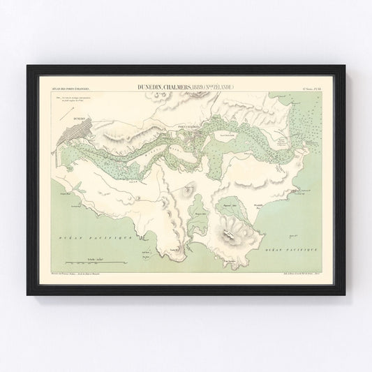 Vintage map of Dunedin, New Zealand, 1889