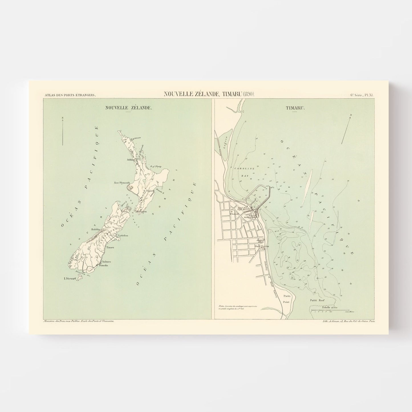 Vintage Map of Timaru, New Zealand, 1890