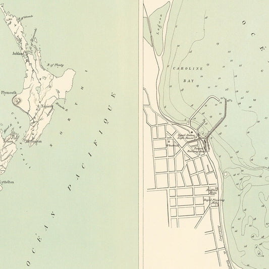 Vintage Map of Timaru, New Zealand, 1890