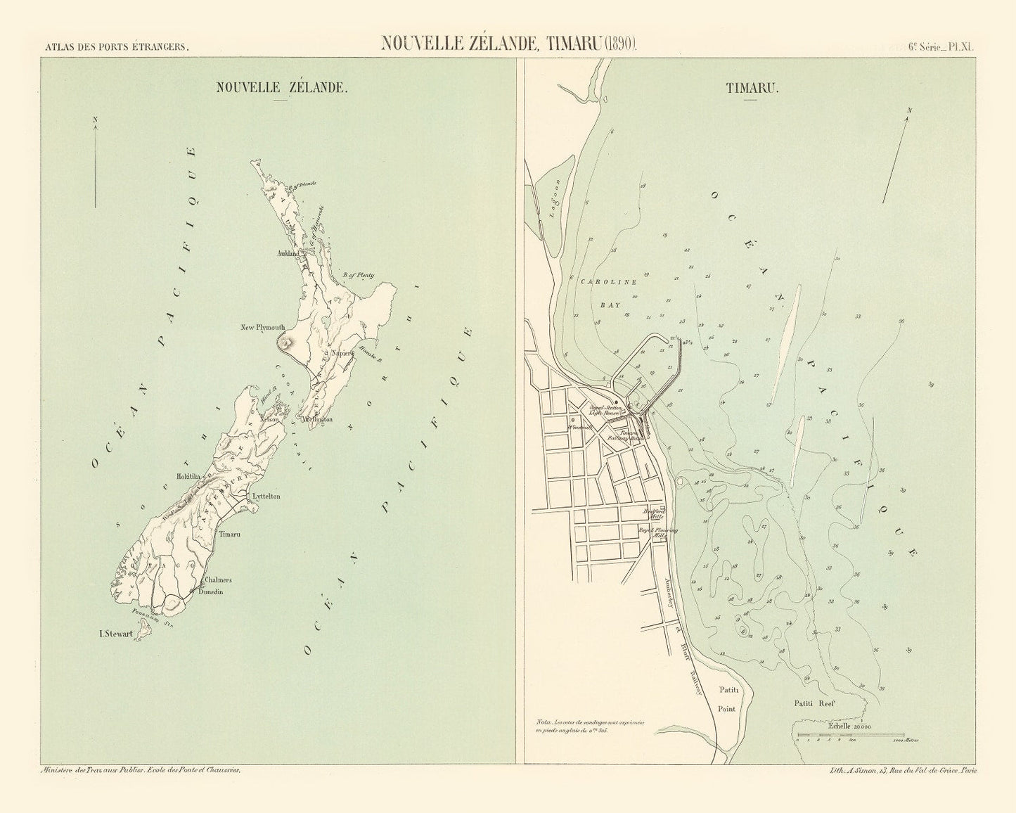Vintage Map of Timaru, New Zealand, 1890
