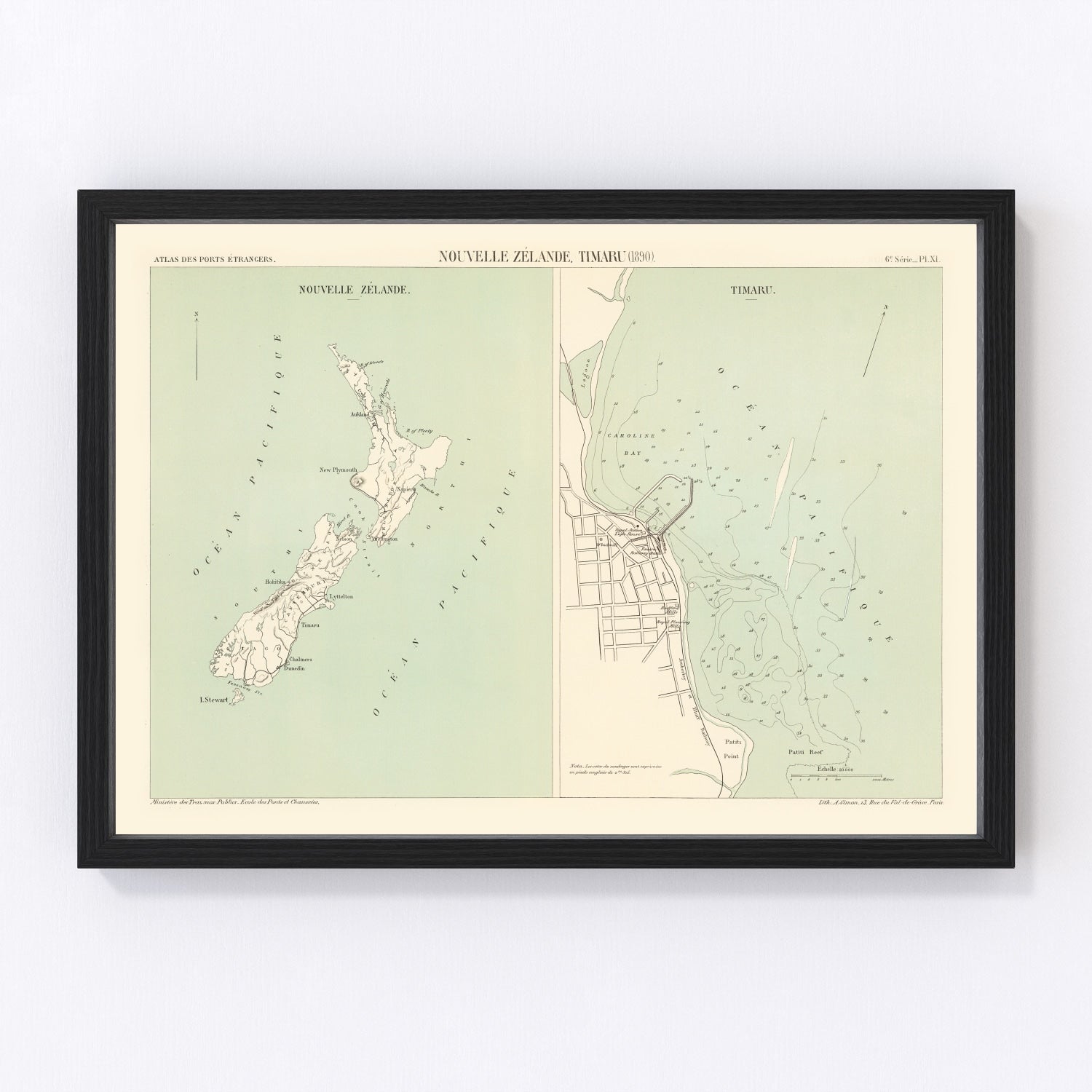 vintage map of Timaru, New Zealand, 1890