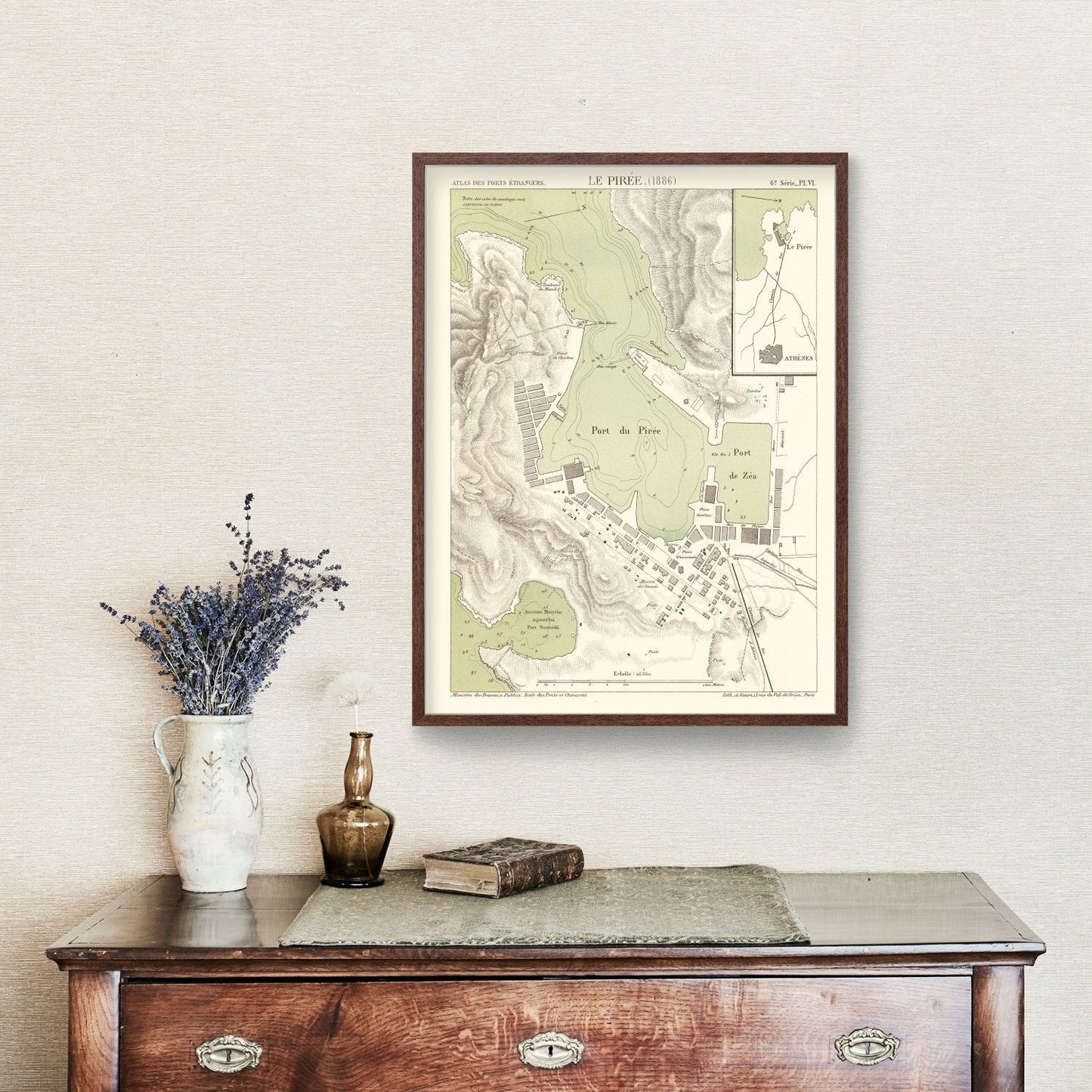 Vintage Map of Piraeus, Greece, 1886