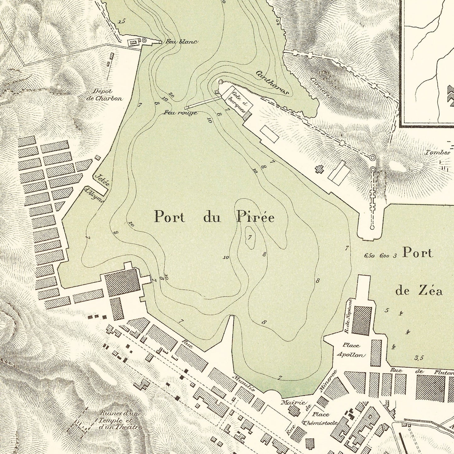 Vintage Map of Piraeus, Greece, 1886