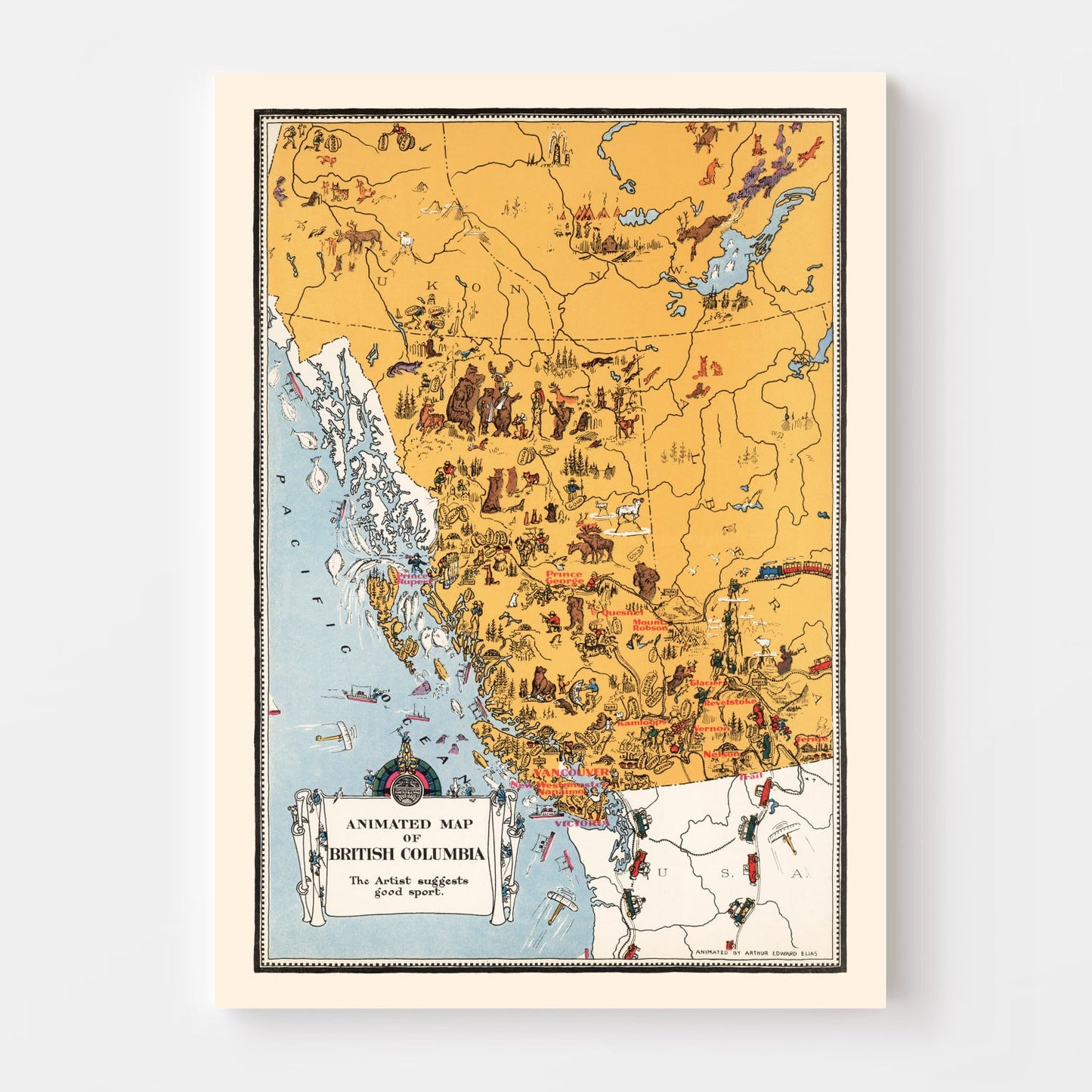 Vintage Map of Alberta, Canada, 1929