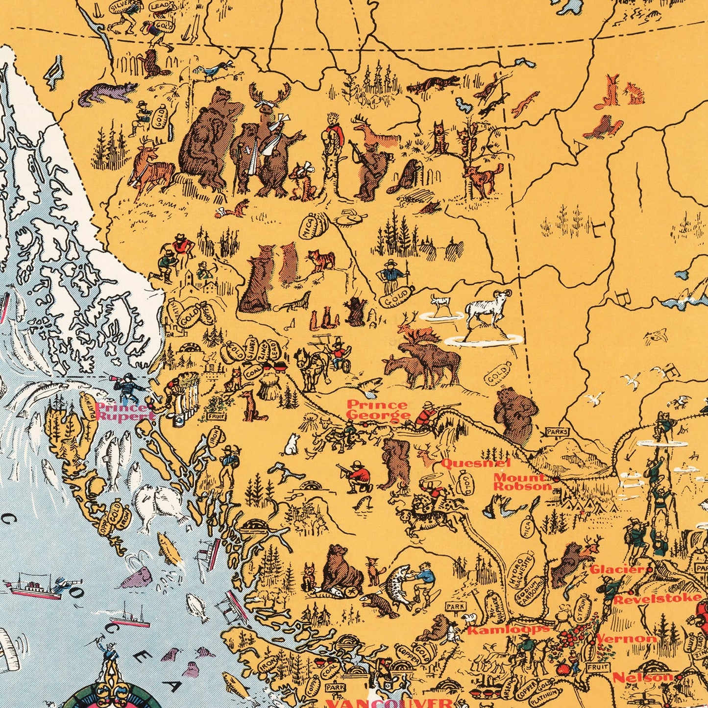 Vintage Map of Alberta, Canada, 1929