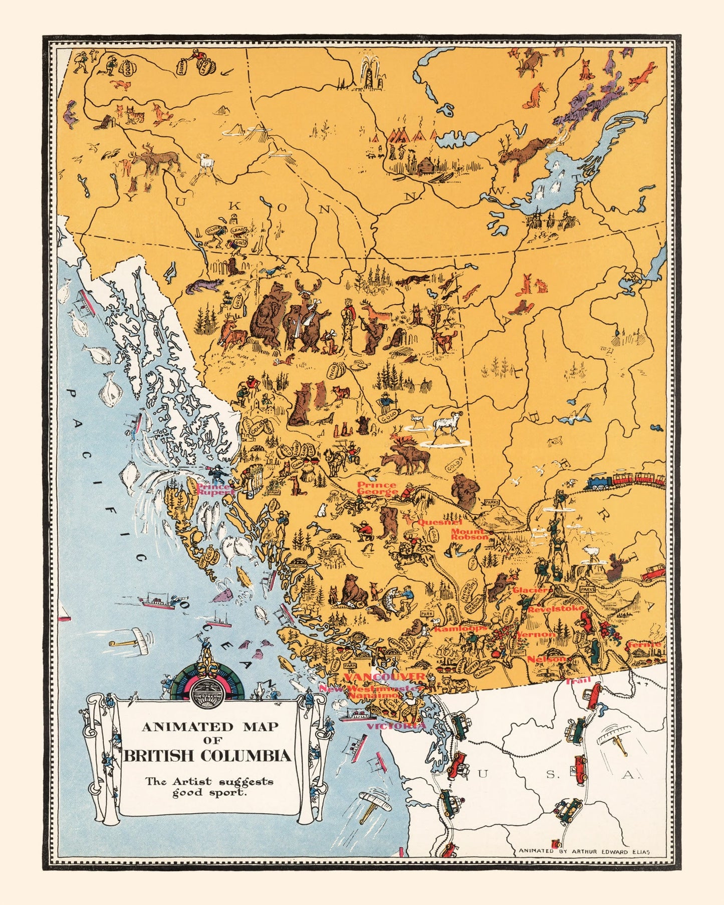 Vintage Map of Alberta, Canada, 1929