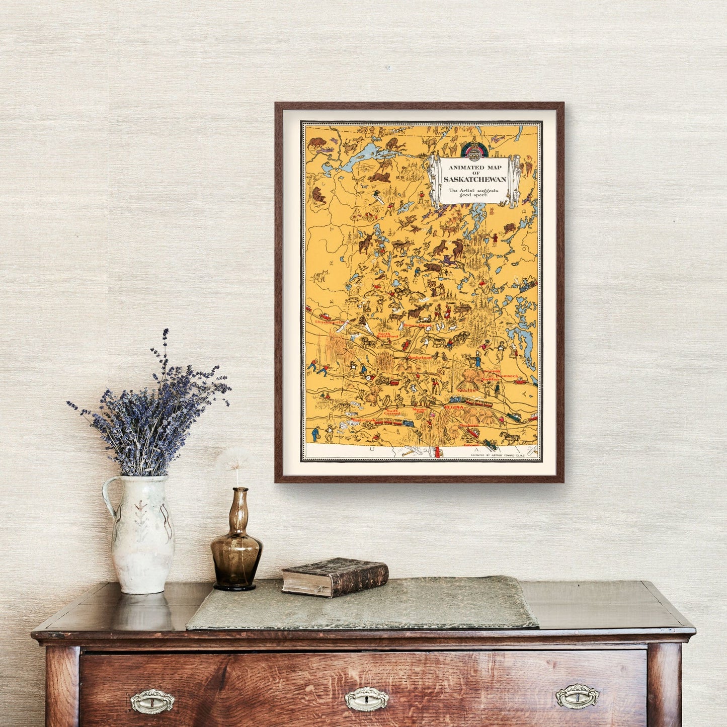 Vintage Map of Saskatchewan, Canada, 1929