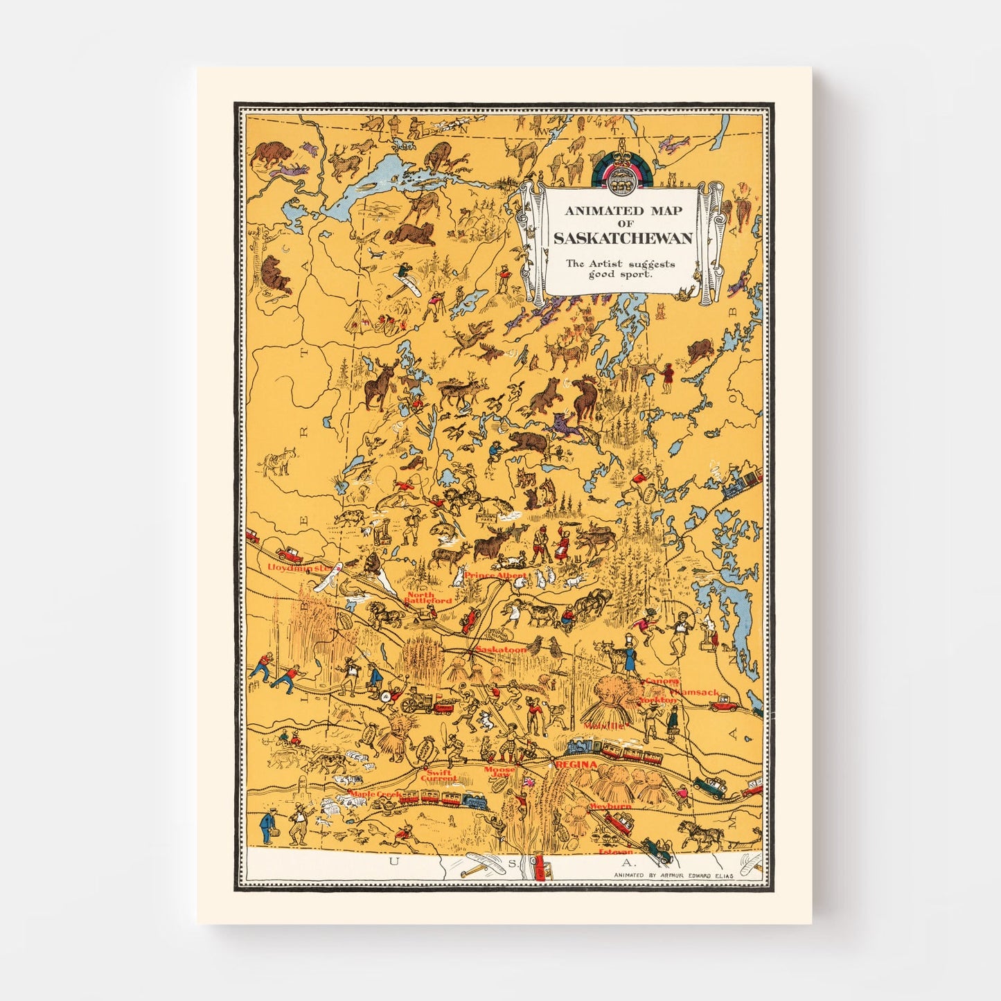 Vintage Map of Saskatchewan, Canada, 1929