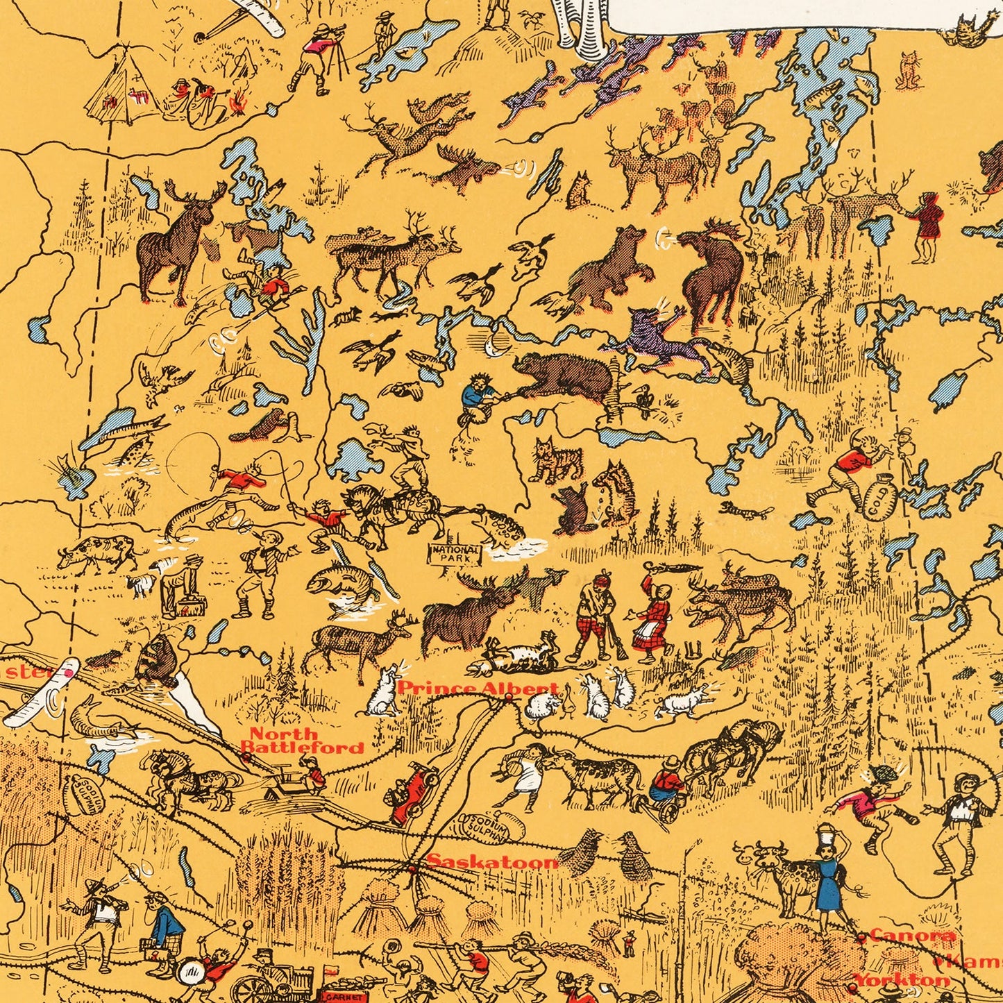Vintage Map of Saskatchewan, Canada, 1929