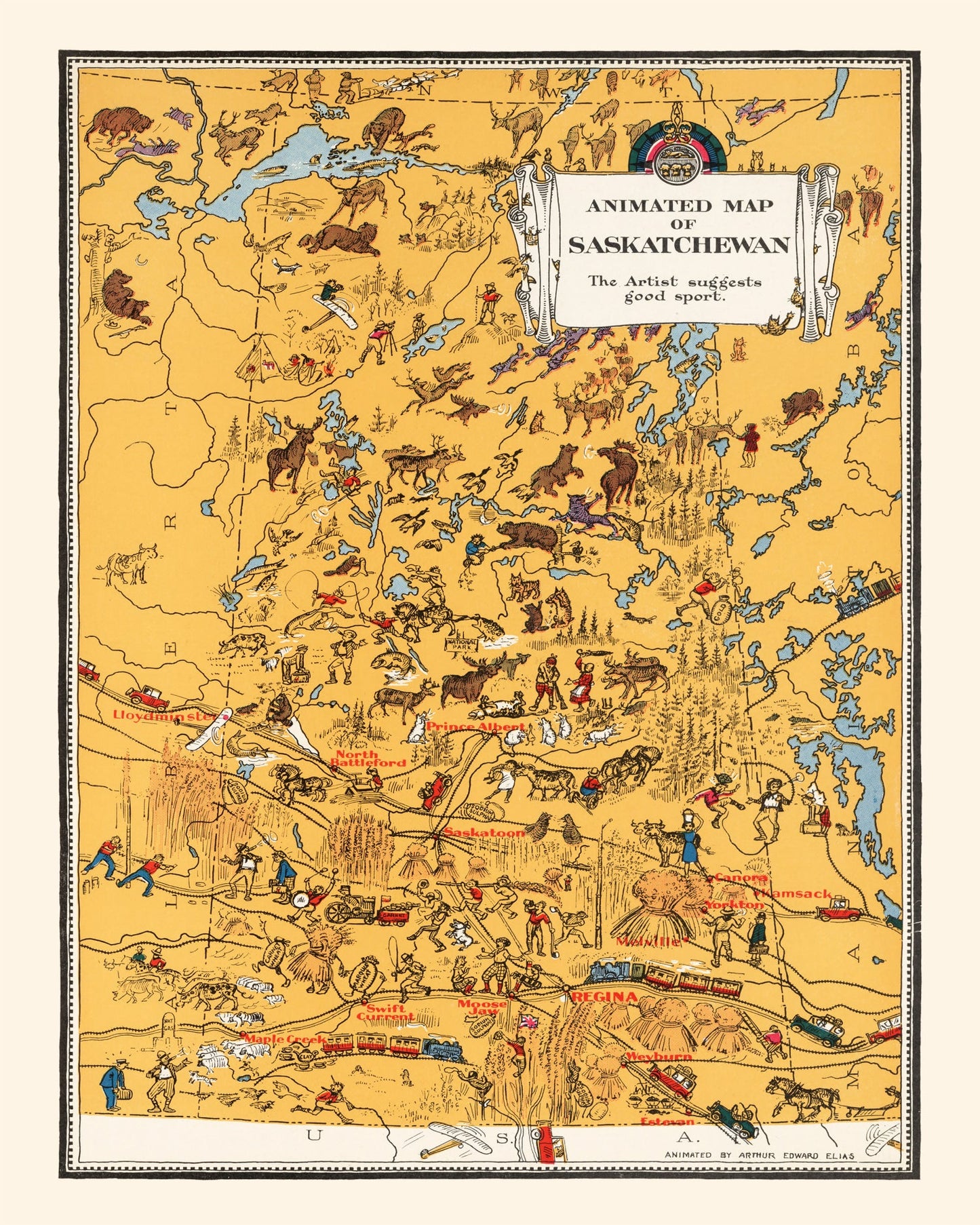 Vintage Map of Saskatchewan, Canada, 1929