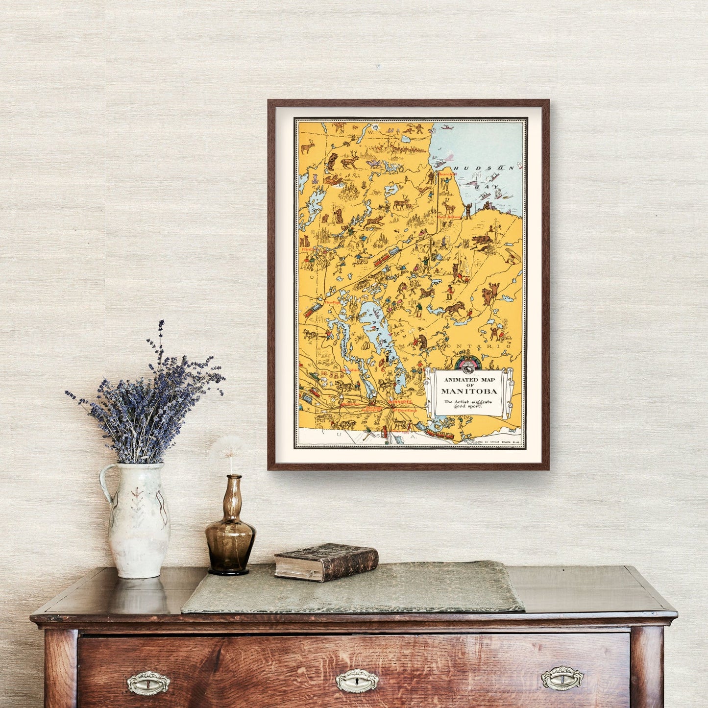 Vintage Map of Manitoba, Canada, 1929