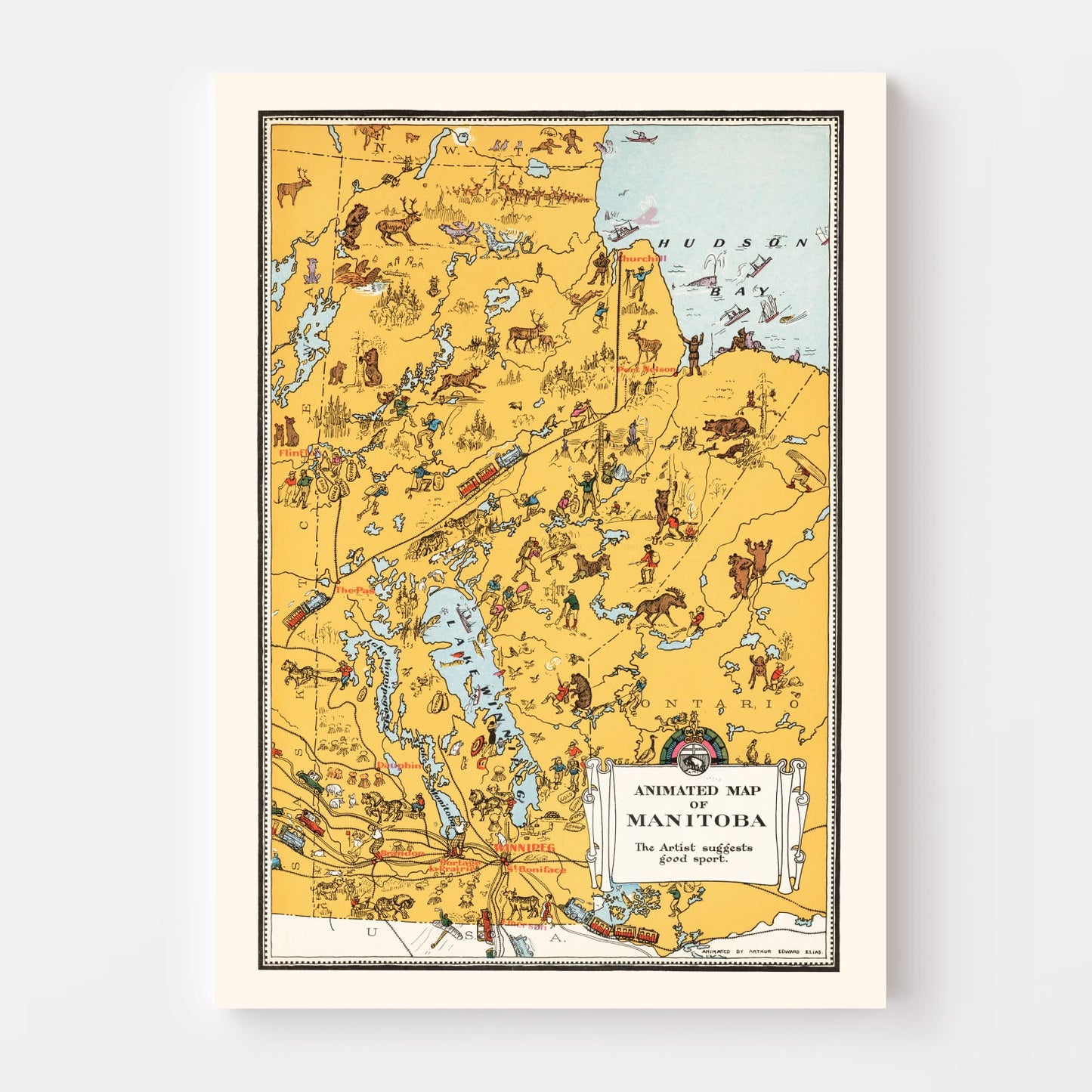 Vintage Map of Manitoba, Canada, 1929